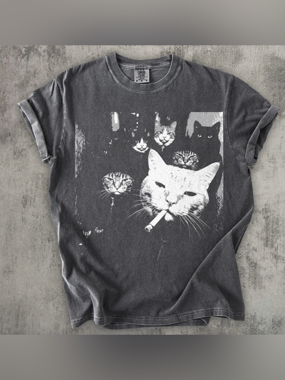 Comfort Colors Charcoal Gray Cat Graphic Tee